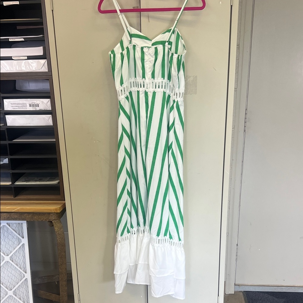 SHEIN Green and White Striped Maxi Dress with Bow - Picture 2 of 4